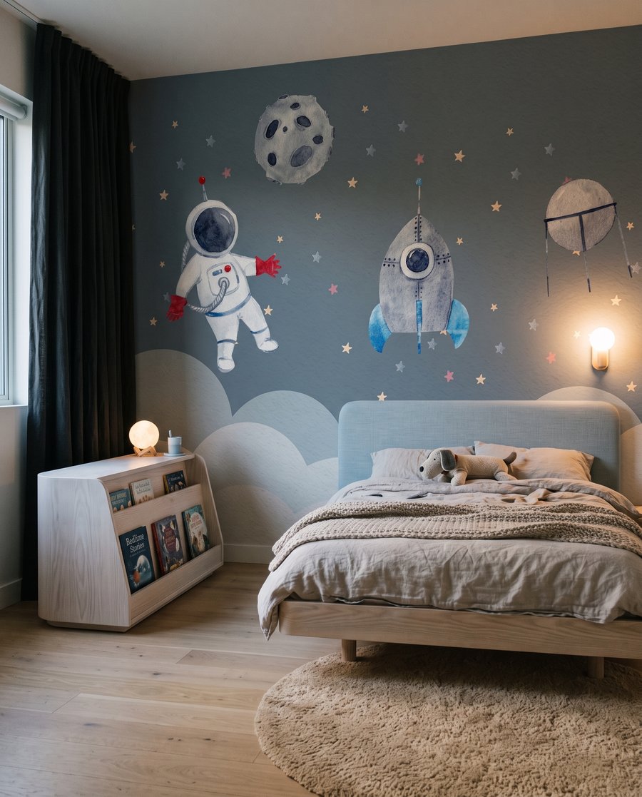 Raket boven zachte wolken in een interieur