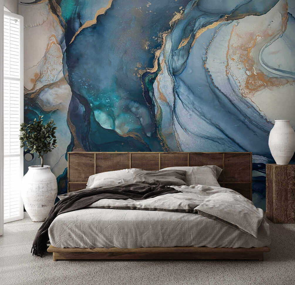 Blauwe stromen met goudranden — interieur 1
