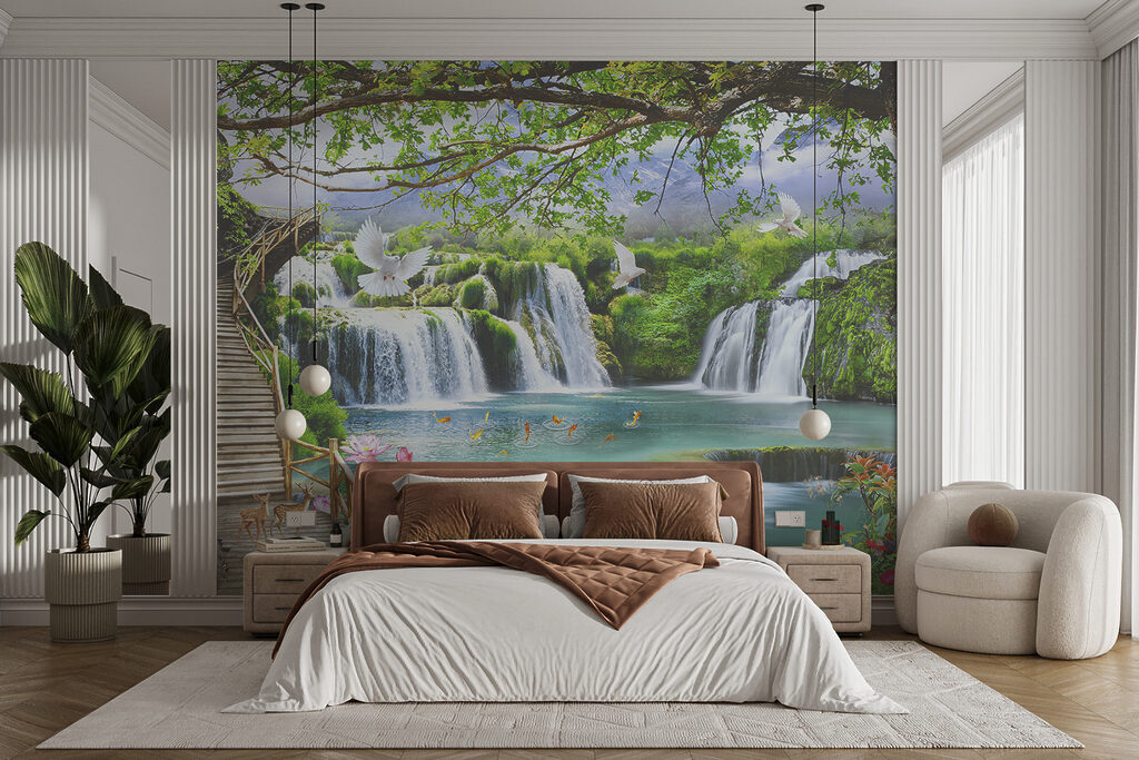 Watervallen achter groene bogen — interieur 2