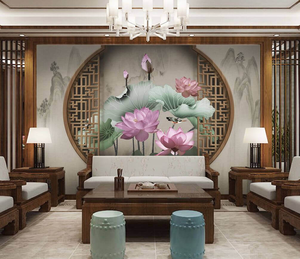 Lotussen in rond raam — interieur 1