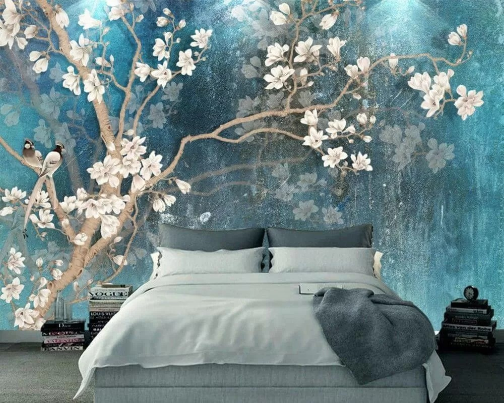 Witte bloesem op turquoise — interieur 4