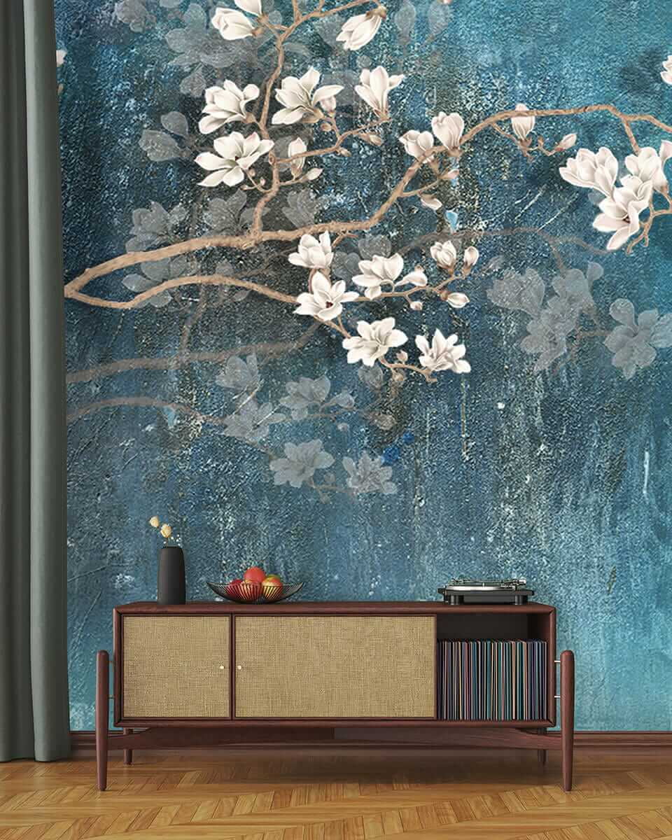 Witte bloesem op turquoise — interieur 7