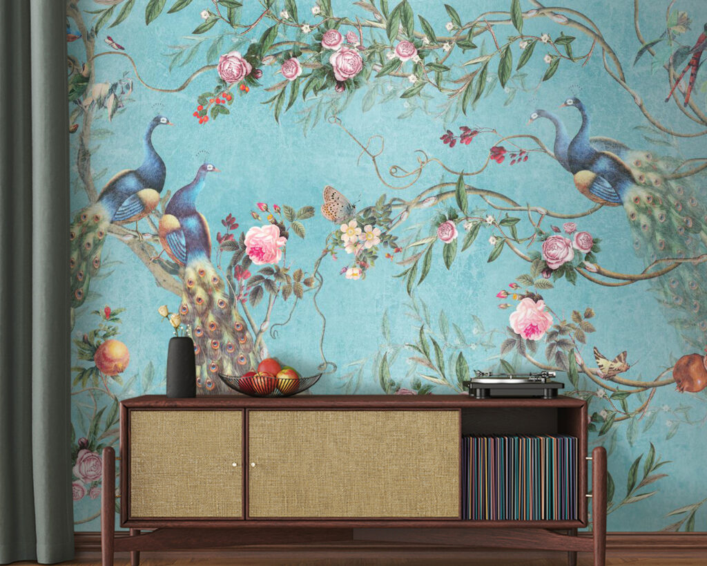 Pauwen in een rozentuin — interieur 1