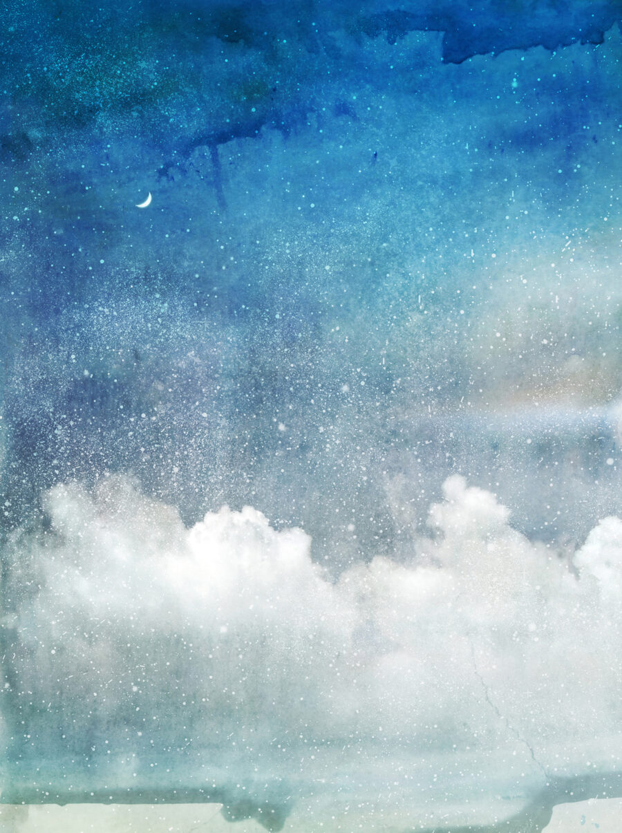 Wolken onder diepe sterrenhemel — volledig ontwerp