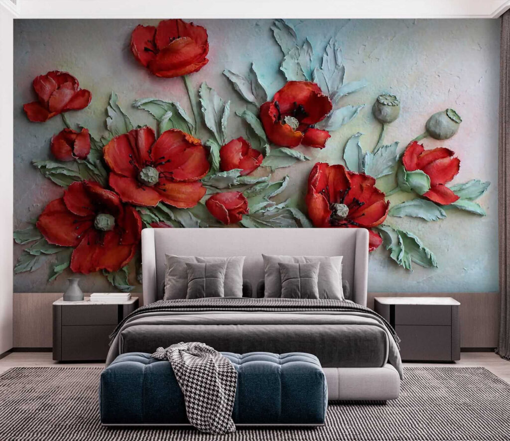 Levendige rode bloemen in zachte tinten — interieur 3
