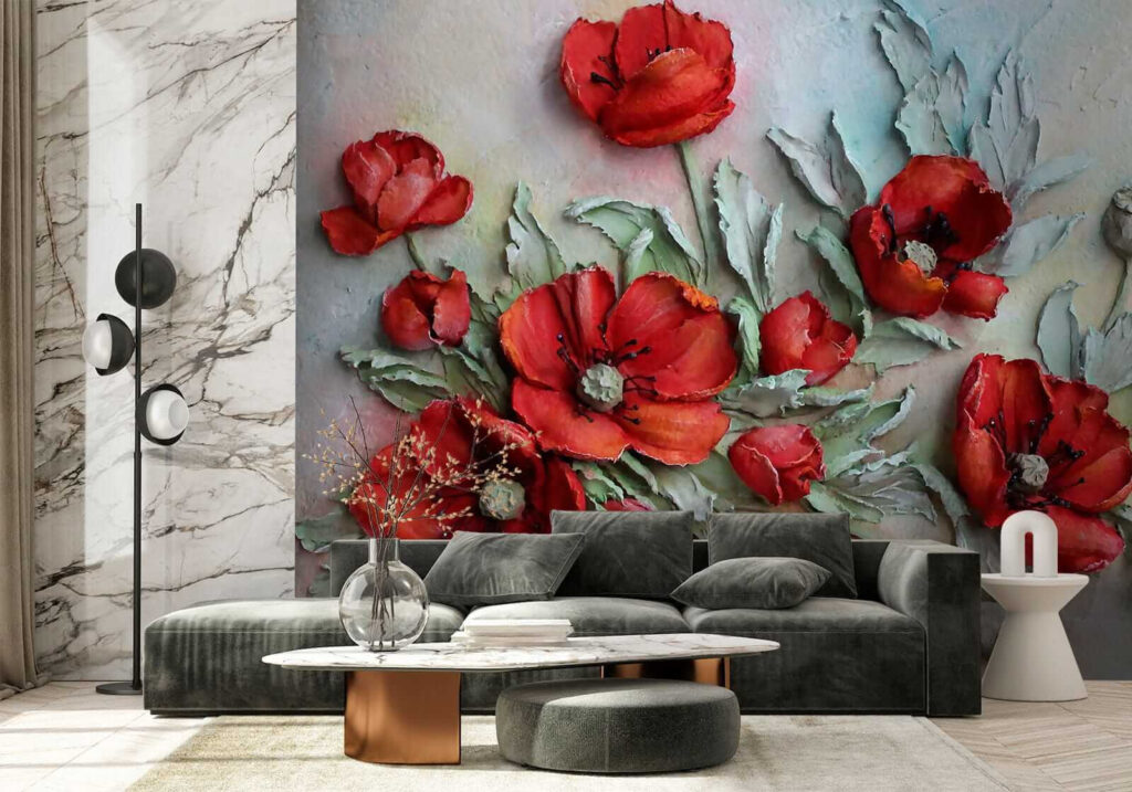 Levendige rode bloemen in zachte tinten — interieur 4
