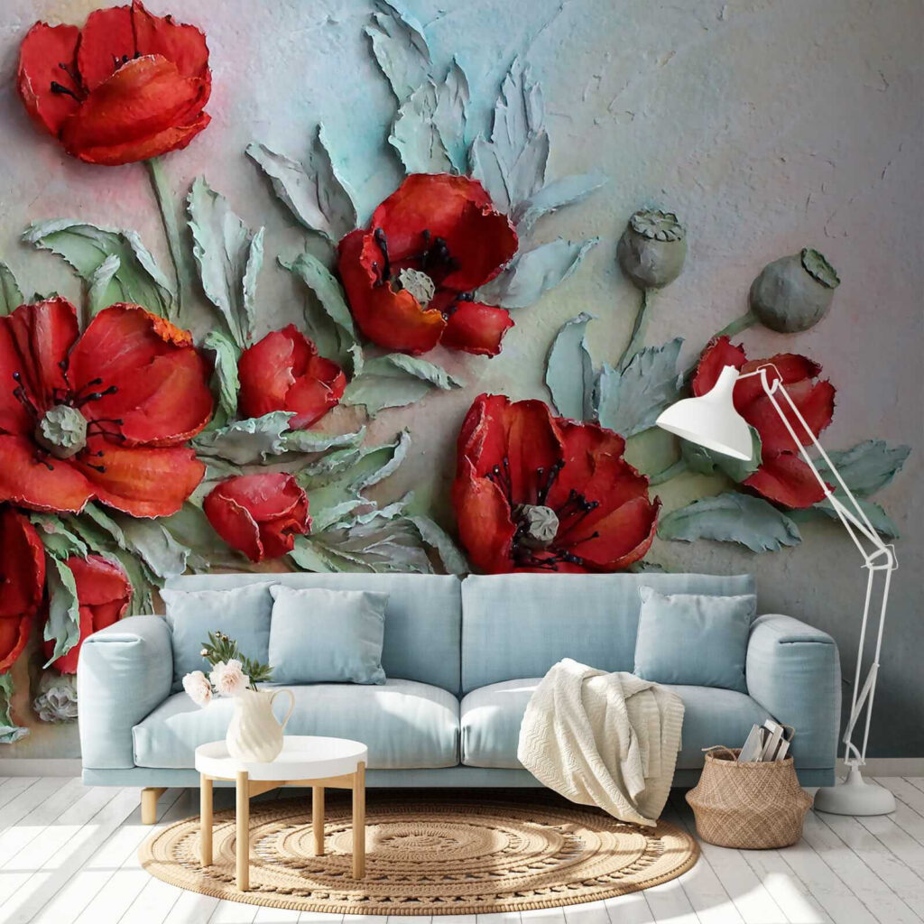 Levendige rode bloemen in zachte tinten — interieur 5