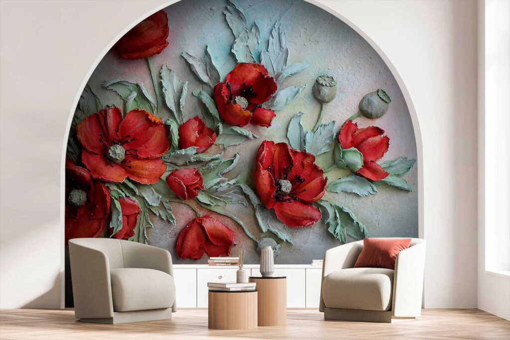 Levendige rode bloemen in zachte tinten — interieur 6