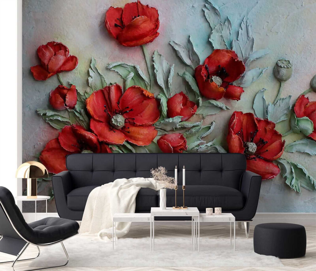 Levendige rode bloemen in zachte tinten — interieur 7