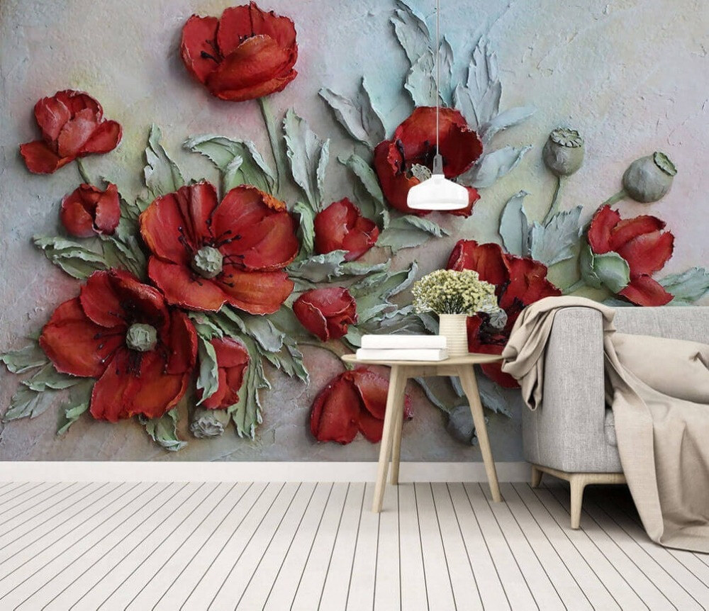 Levendige rode bloemen in zachte tinten — interieur 1