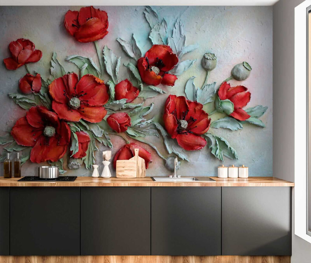 Levendige rode bloemen in zachte tinten — interieur 10
