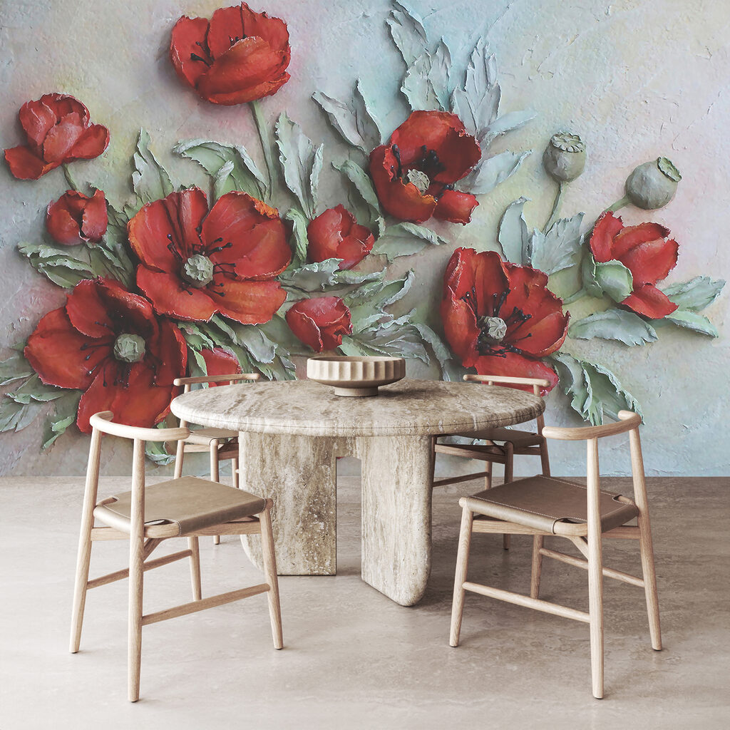 Levendige rode bloemen in zachte tinten — interieur 12
