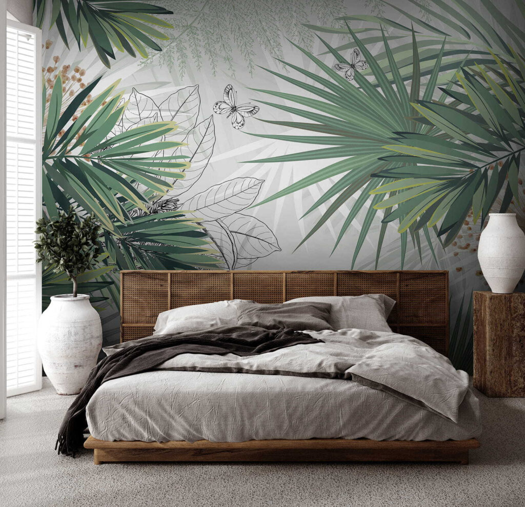 Palmwaaiers tussen lichte tekenlijnen — interieur 4