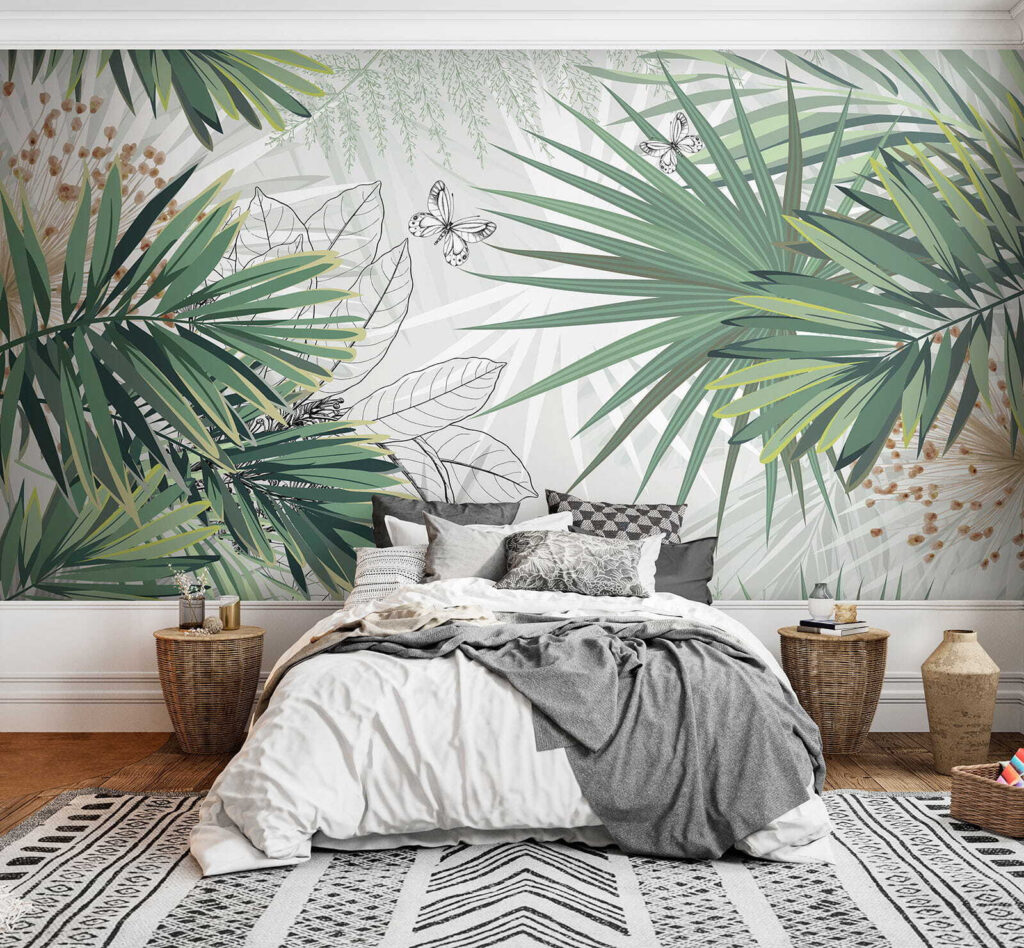 Palmwaaiers tussen lichte tekenlijnen — interieur 5