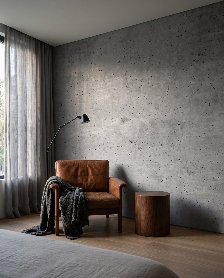 Betongrijs met fijne sporen in een interieur