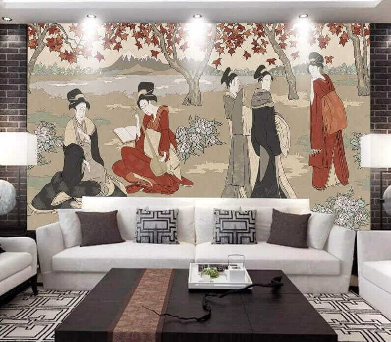 Vrouwen onder rode herfstbomen — interieur 1