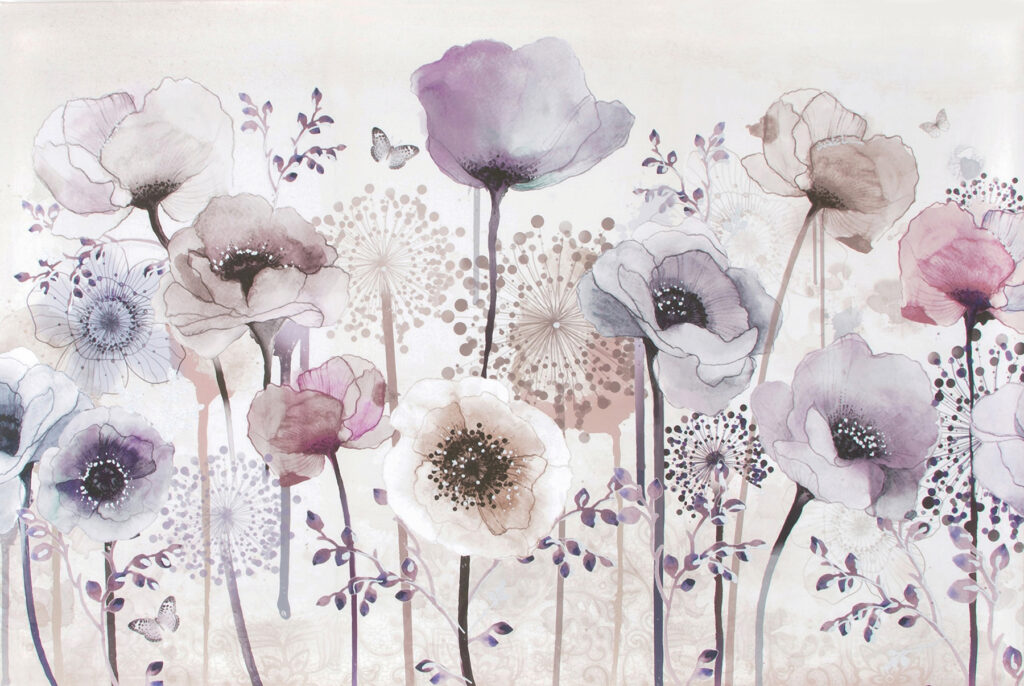 Veldbloemen in lila aquarel — volledig ontwerp