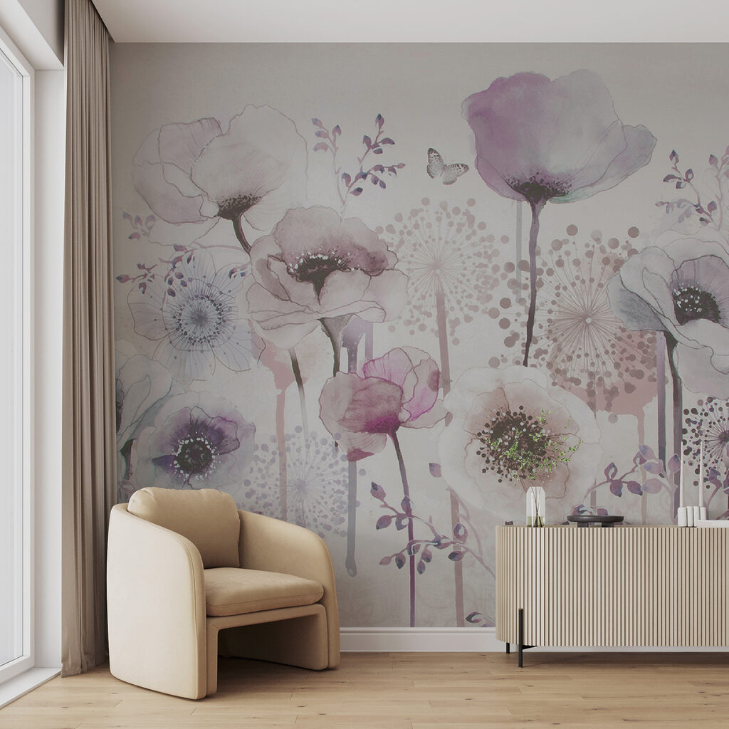 Veldbloemen in lila aquarel — interieur 6