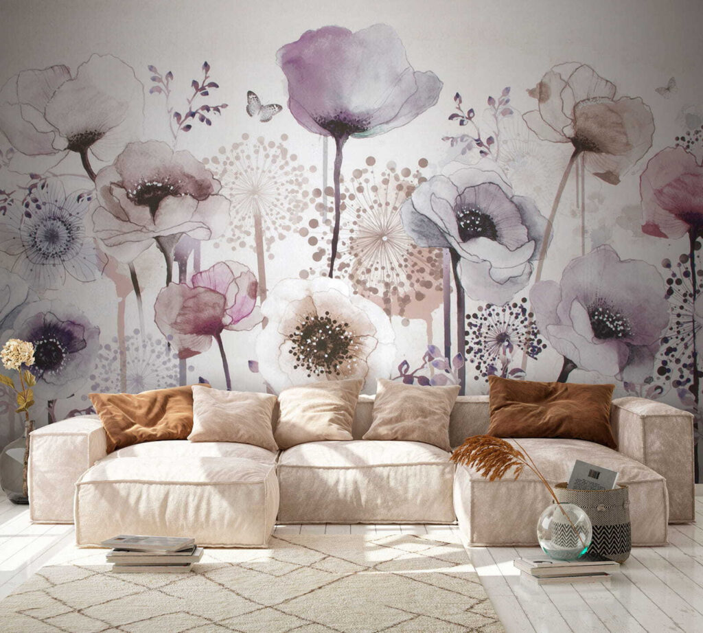 Veldbloemen in lila aquarel — interieur 2