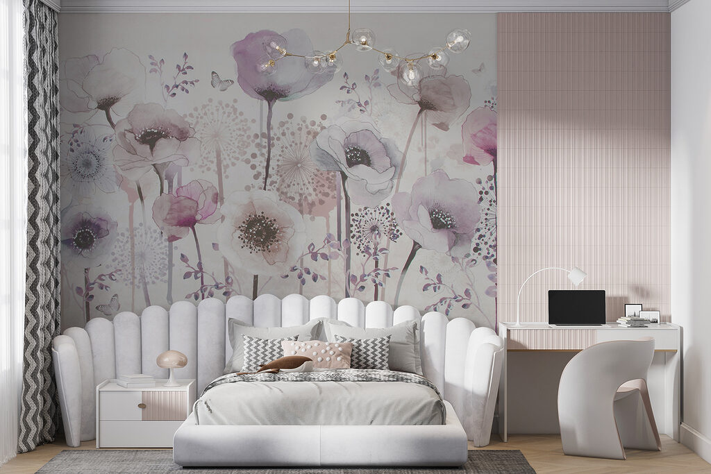 Veldbloemen in lila aquarel — interieur 5