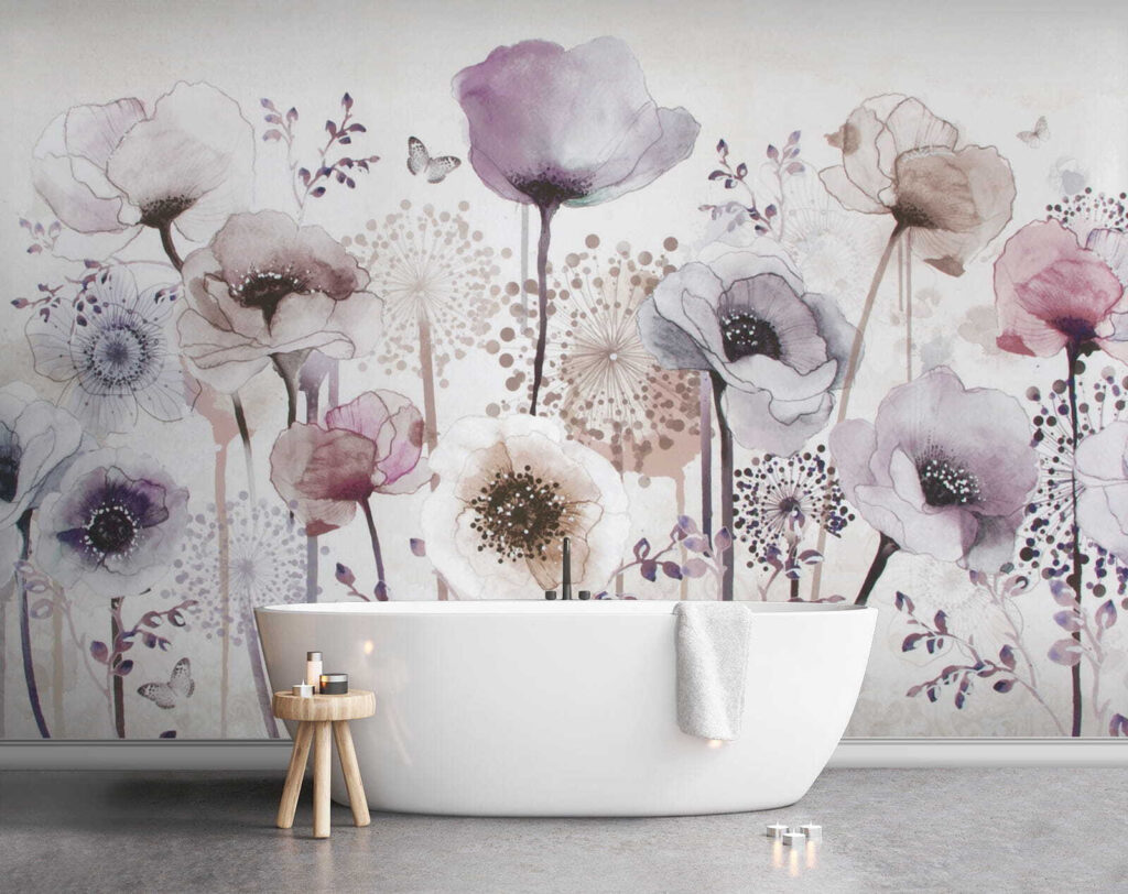 Veldbloemen in lila aquarel — interieur 4