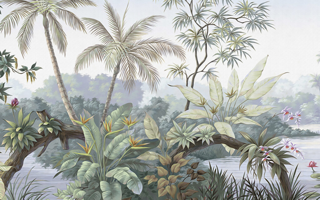 Palmen in oude landschapsprent — volledig ontwerp