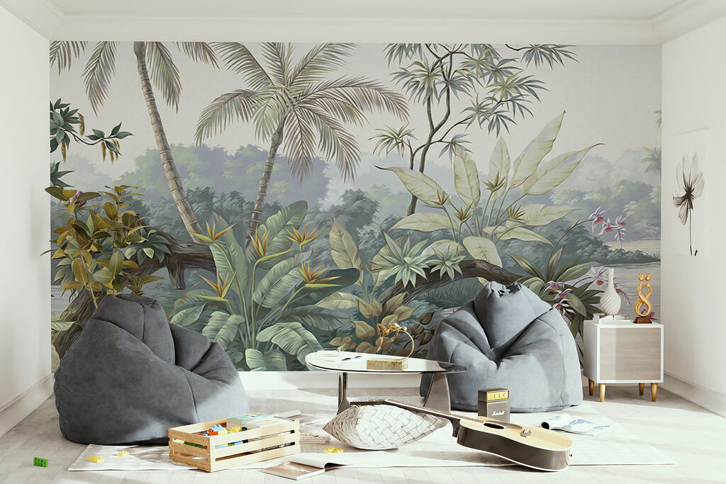 Palmen in oude landschapsprent — interieur 2