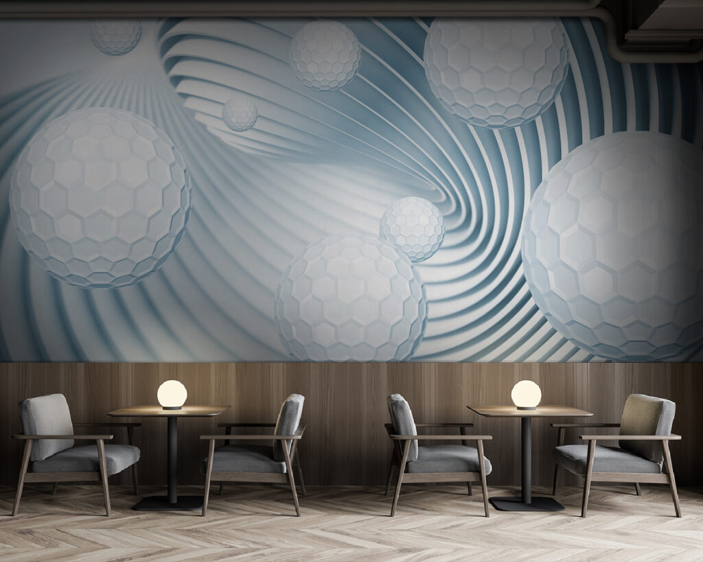 Witte bollen tussen spiraalribben — interieur 2
