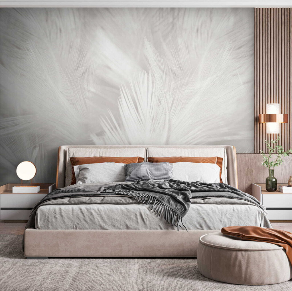 Witte veren op een wit oppervlak — interieur 3