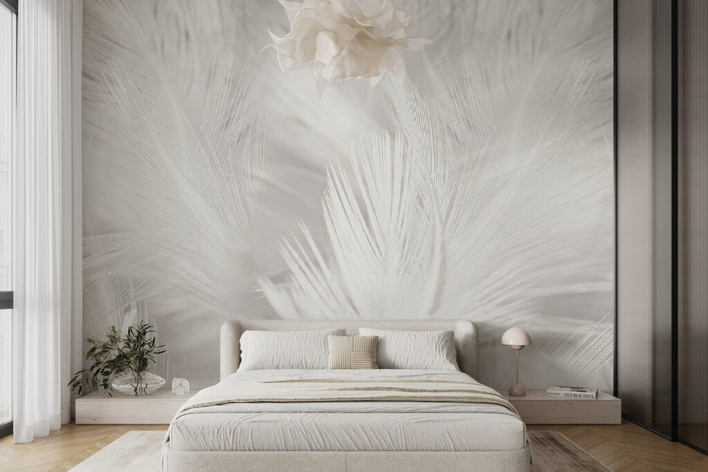 Witte veren op een wit oppervlak — interieur 10