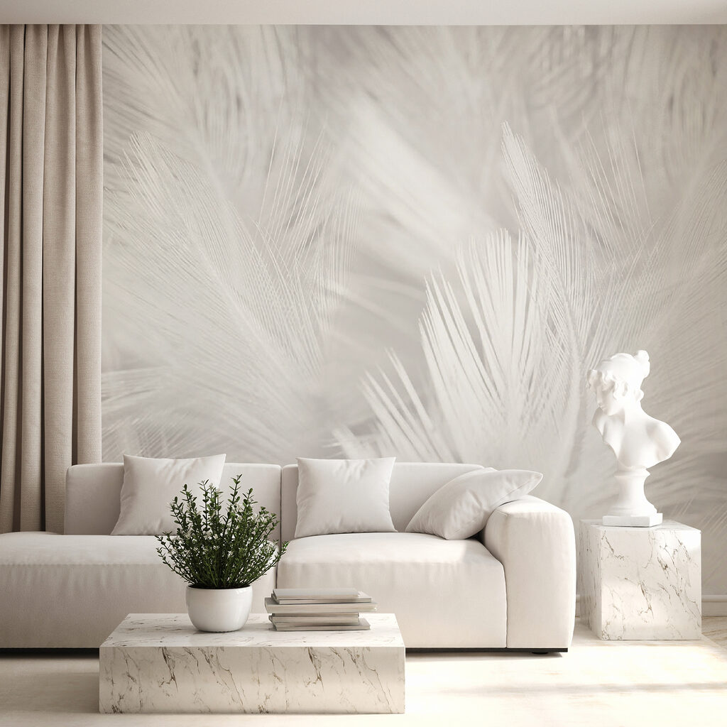Witte veren op een wit oppervlak — interieur 11