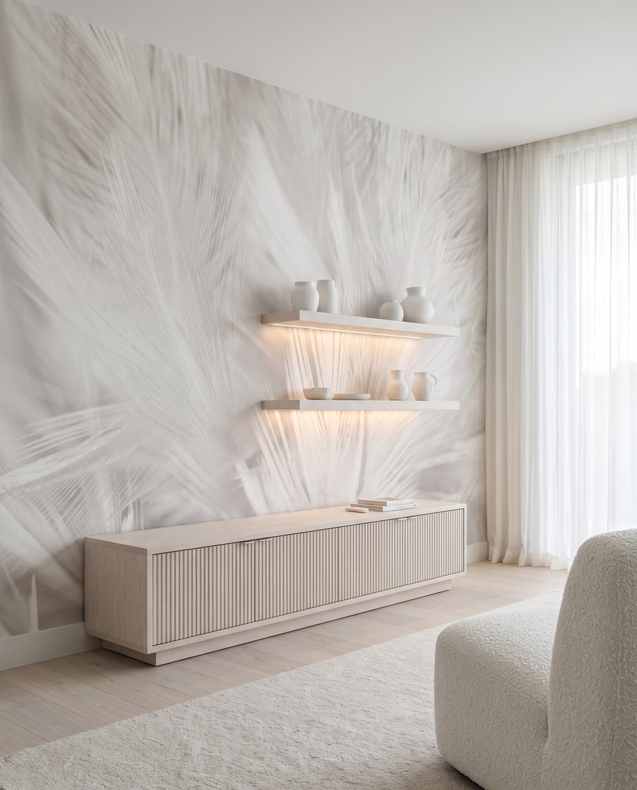Witte veren als wolken in een interieur