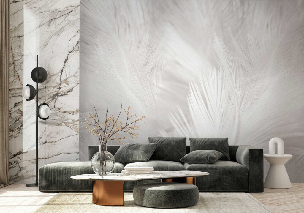 Witte veren op een wit oppervlak — interieur 5