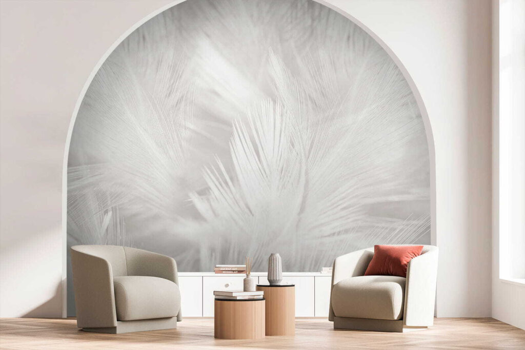 Witte veren op een wit oppervlak — interieur 7