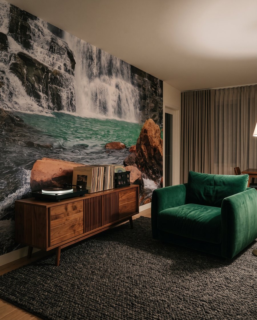 Waterval tussen donkere rotsen — interieur 3