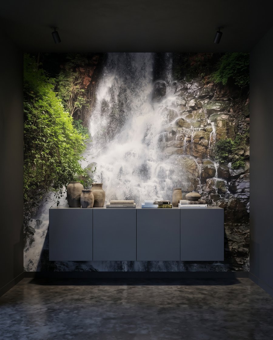 Waterval tussen donkere rotsen — interieur 4