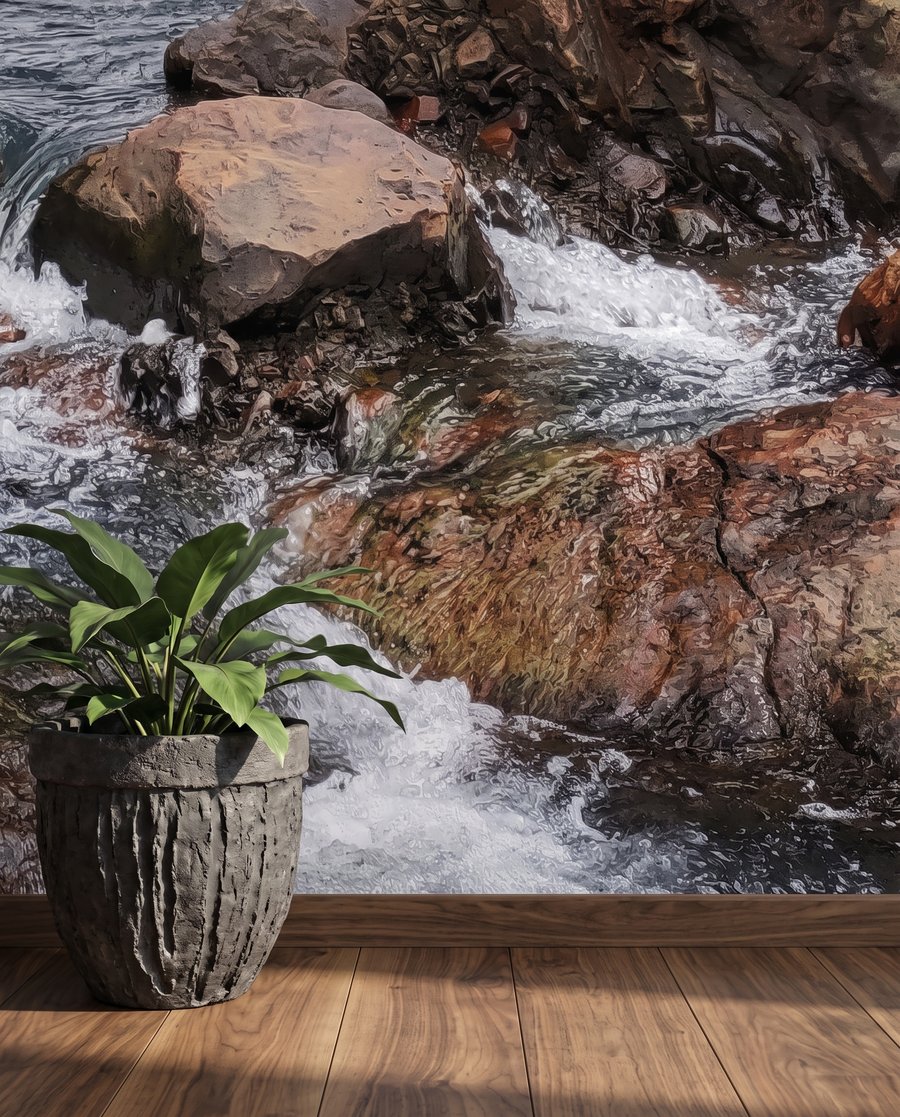 Waterval tussen donkere rotsen — detail