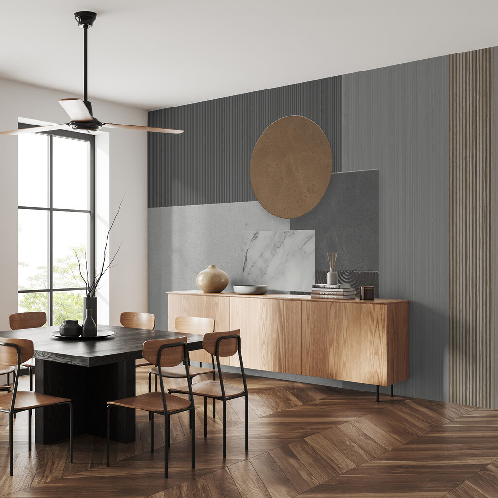 Cirkel boven gelaagde rechthoeken — interieur 2