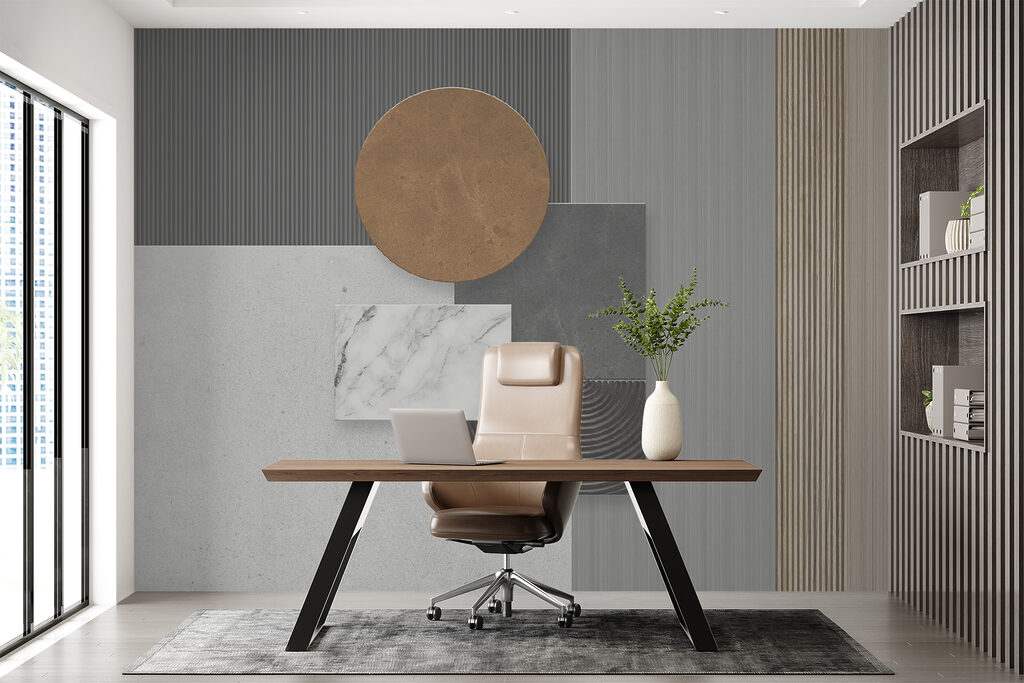 Cirkel boven gelaagde rechthoeken — interieur 3