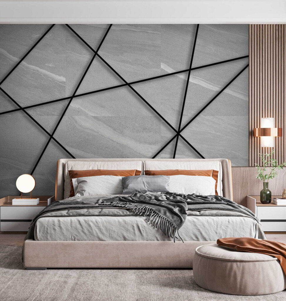 Zwarte lijnen kruisen grijs — interieur 3