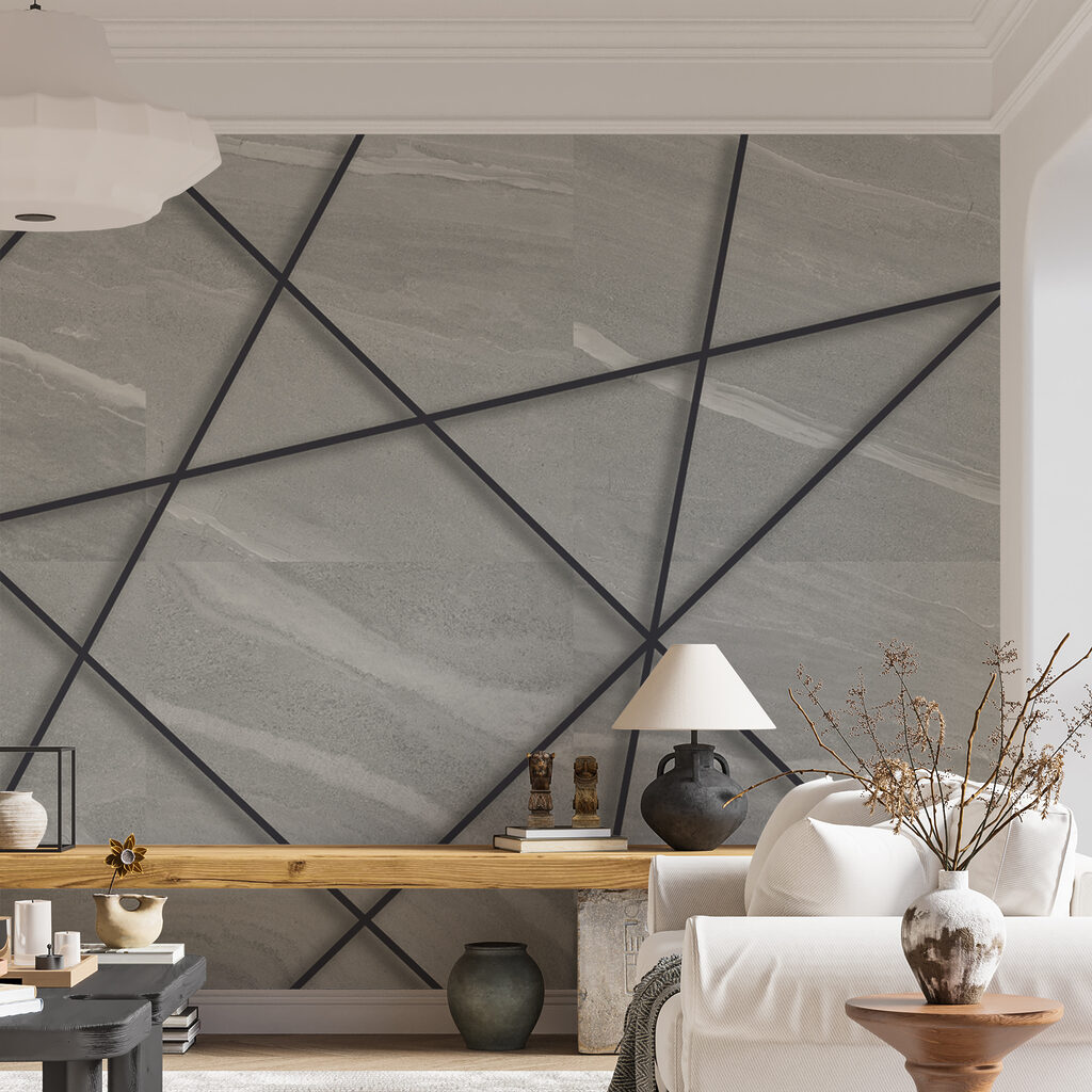 Zwarte lijnen kruisen grijs — interieur 10