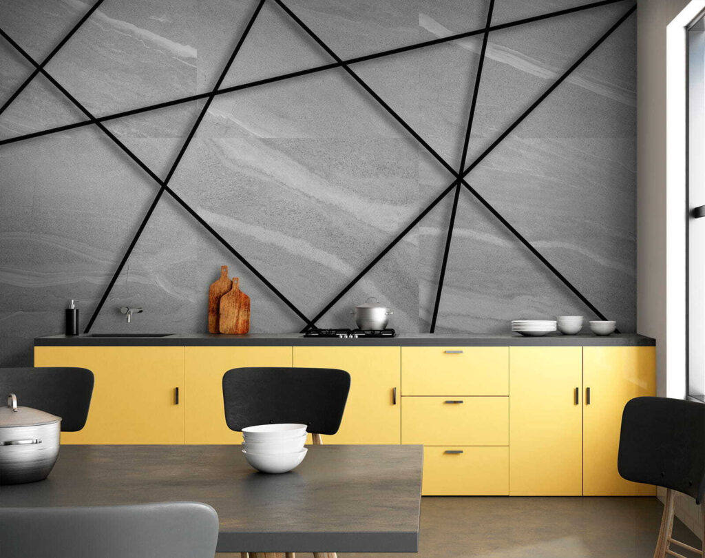 Zwarte lijnen kruisen grijs — interieur 9