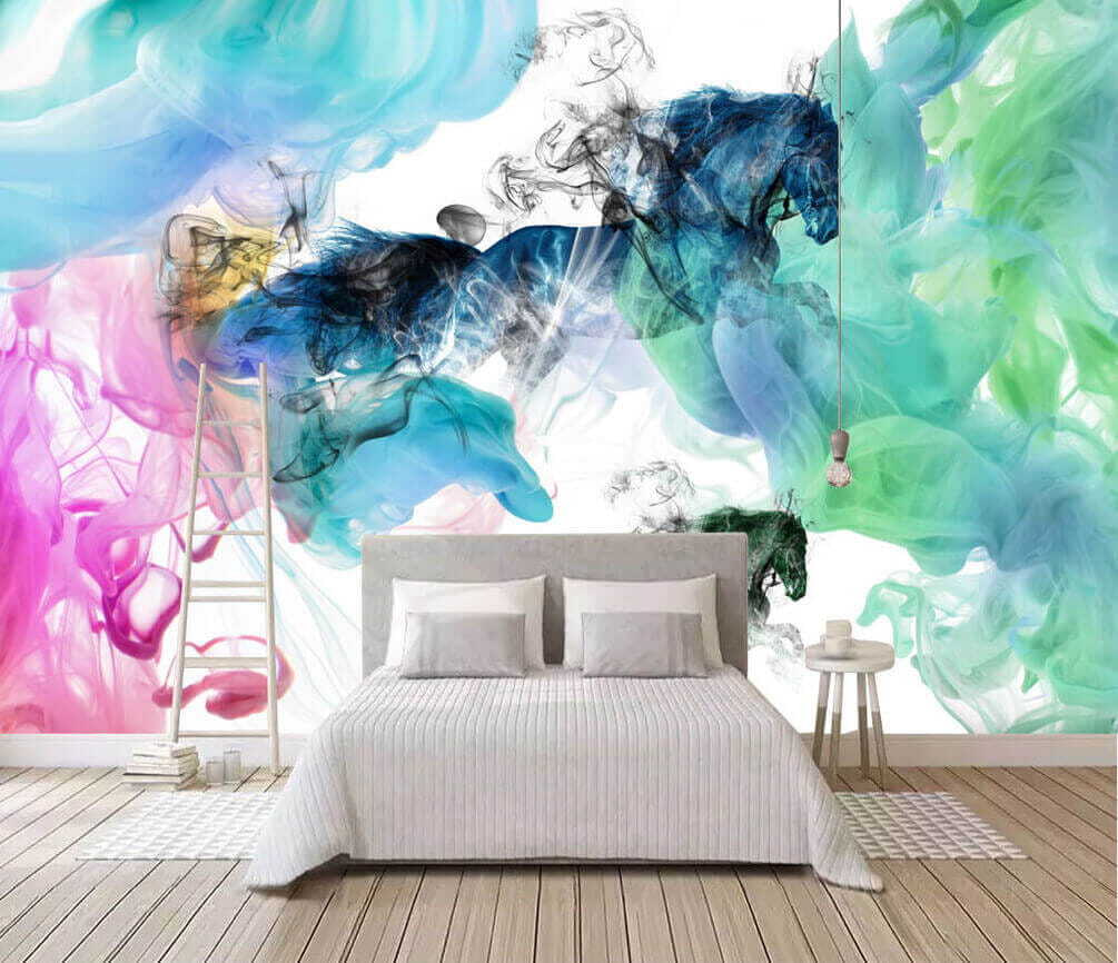 Paarden in kleurrijke inktwolken — interieur 2