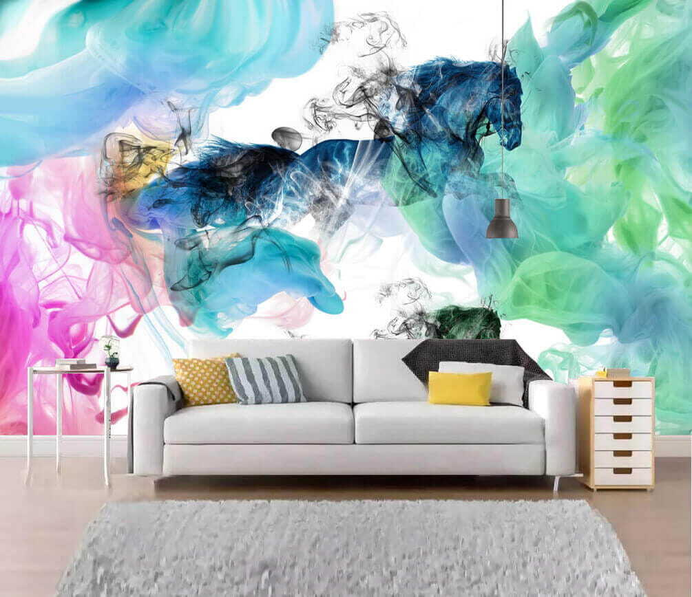 Paarden in kleurrijke inktwolken — interieur 1