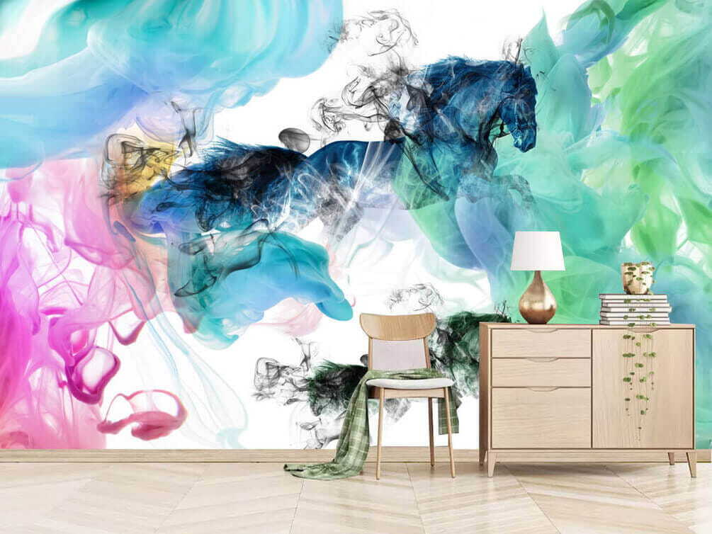 Paarden in kleurrijke inktwolken — interieur 3