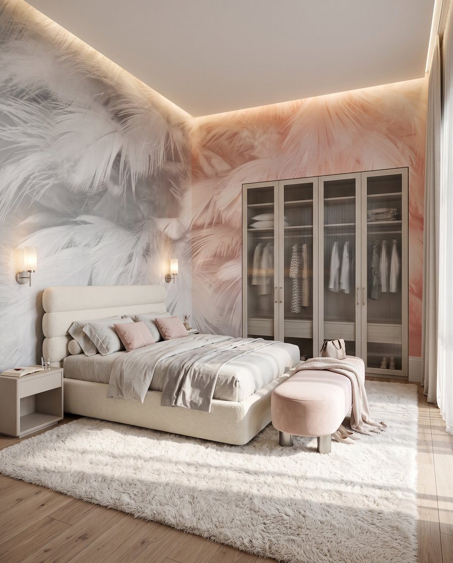 Veren in roze waas in een interieur