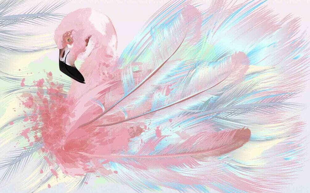 Flamingo in losse pastelvegen — volledig ontwerp