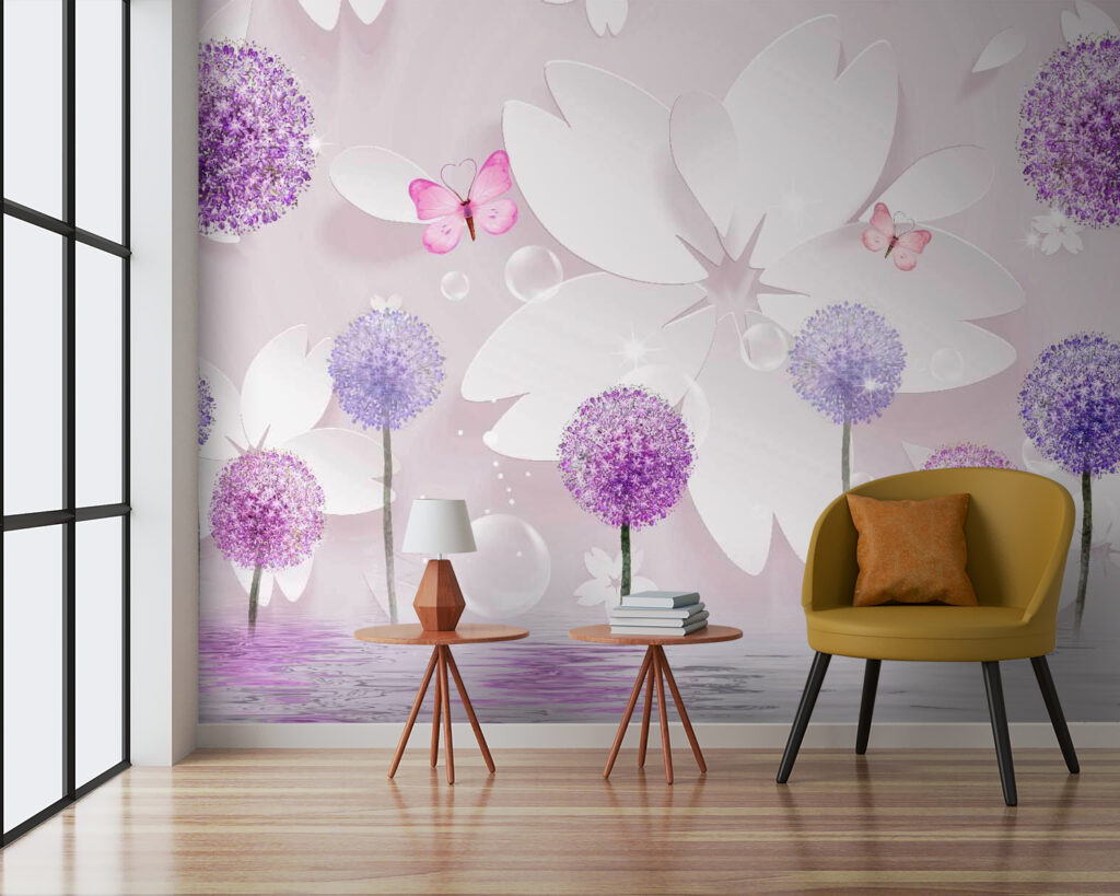 Bolvormige bloemen tussen vlinders — interieur 3