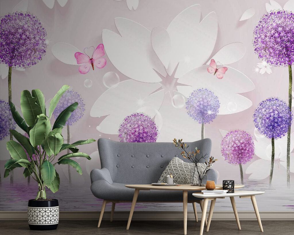 Bolvormige bloemen tussen vlinders — interieur 1