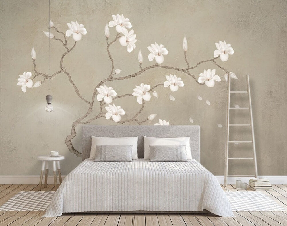 Witte bloemen aan kronkeltakken — interieur 1